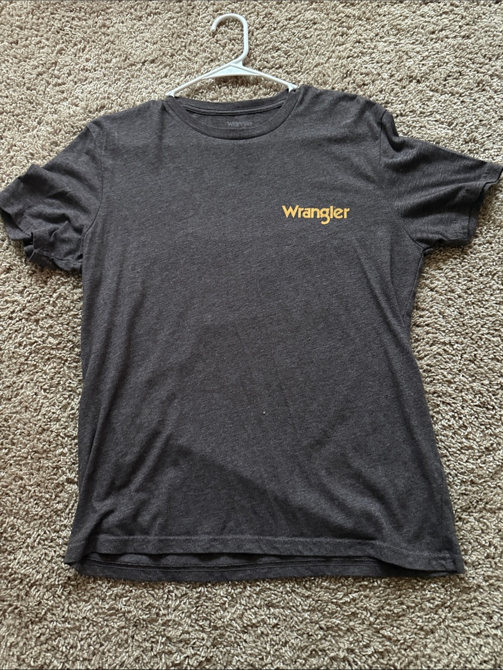 Wrangler Men's Charcoal Short Sleeve Tee with Yellow Logo
